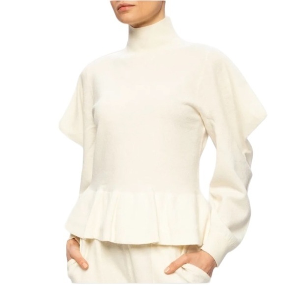 ULLA JOHNSON ROSA WOOL TURTLENECK STRUCTURED PEPLUM IVORY SWEATER PETITE - Picture 7 of 16